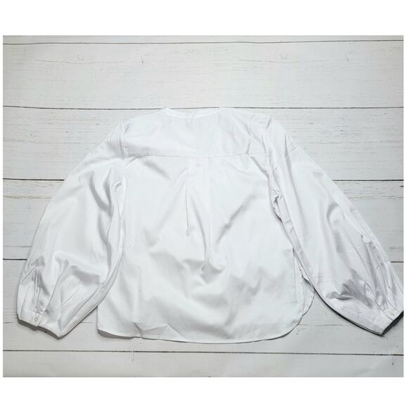 Madewell V Neck Long Bubble Sleeve Top Eyelet White Cotton Shirt Stretchy Small - Picture 4 of 8